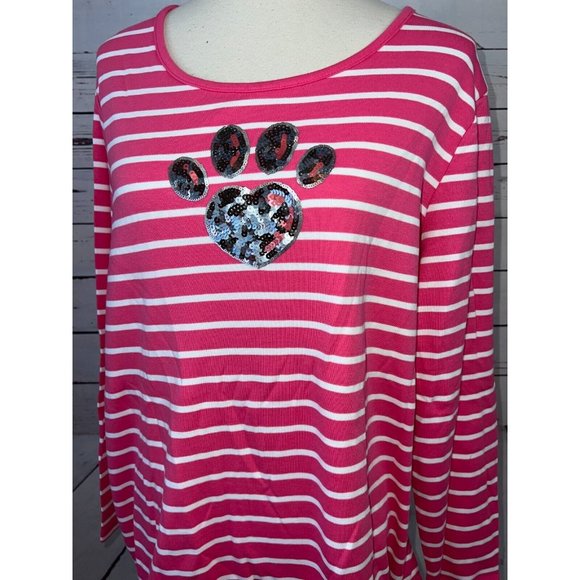NWOT Quacker Factory Long sleeve Shirt Plus‎ Size 1X Pawprint Sequins Cats Dogs - Picture 1 of 14
